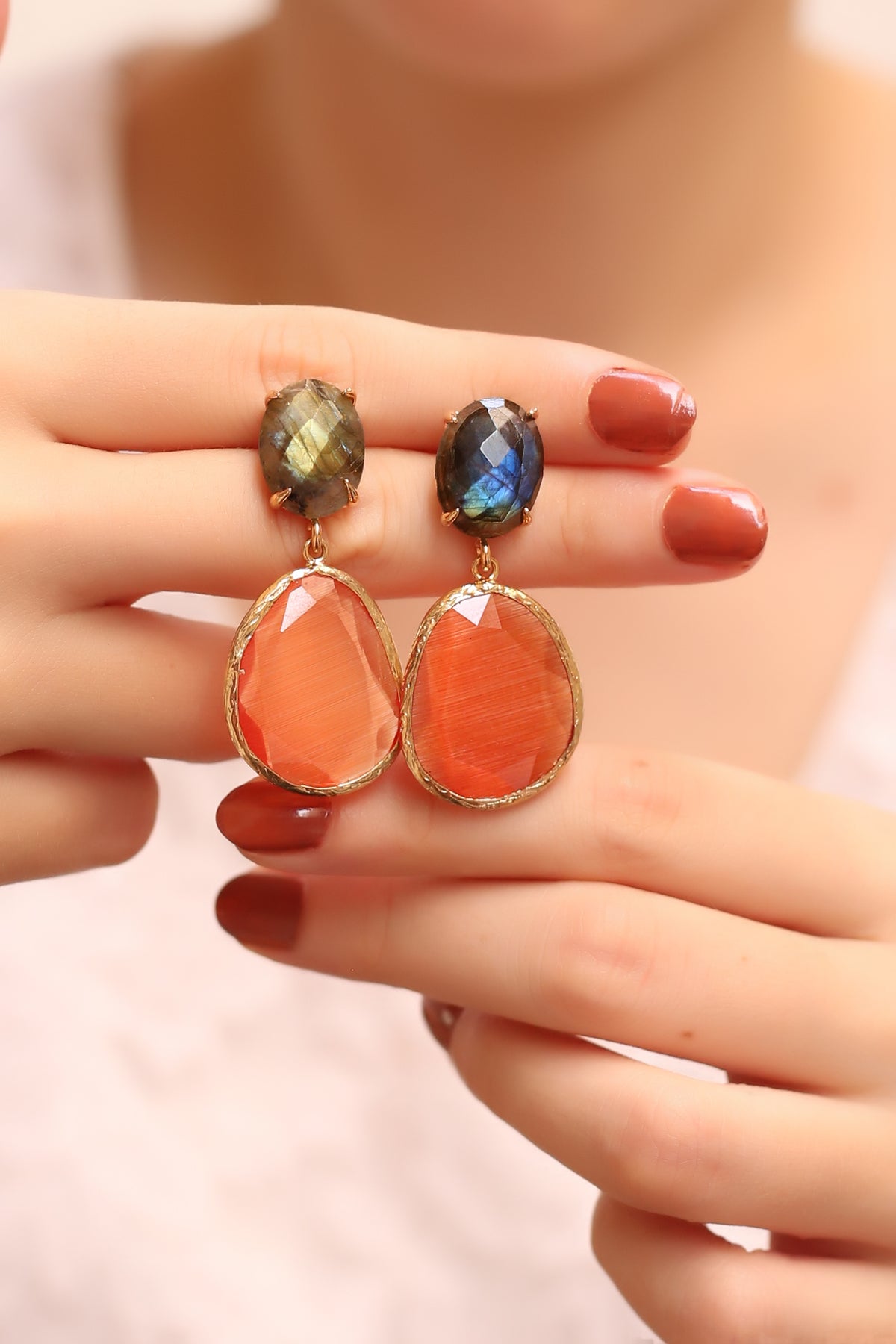 Labradorite & Cat Eyes Boucles d'oreilles