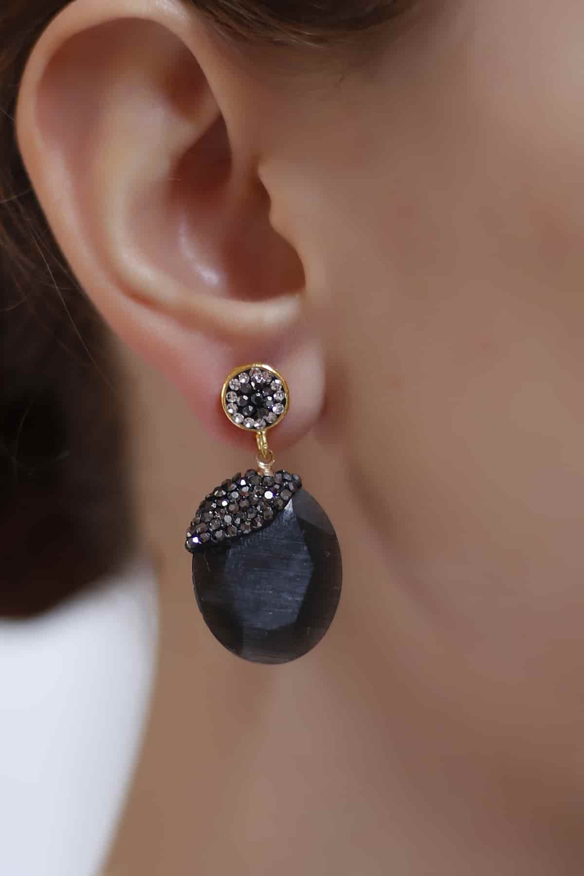 Cat eyes & Hematite Boucles d'oreilles