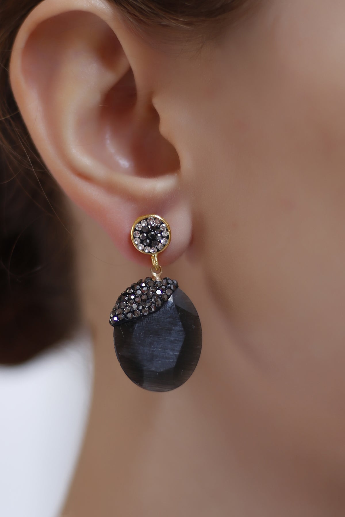 Cat Eyes & Hematite Boucles D'oreilles