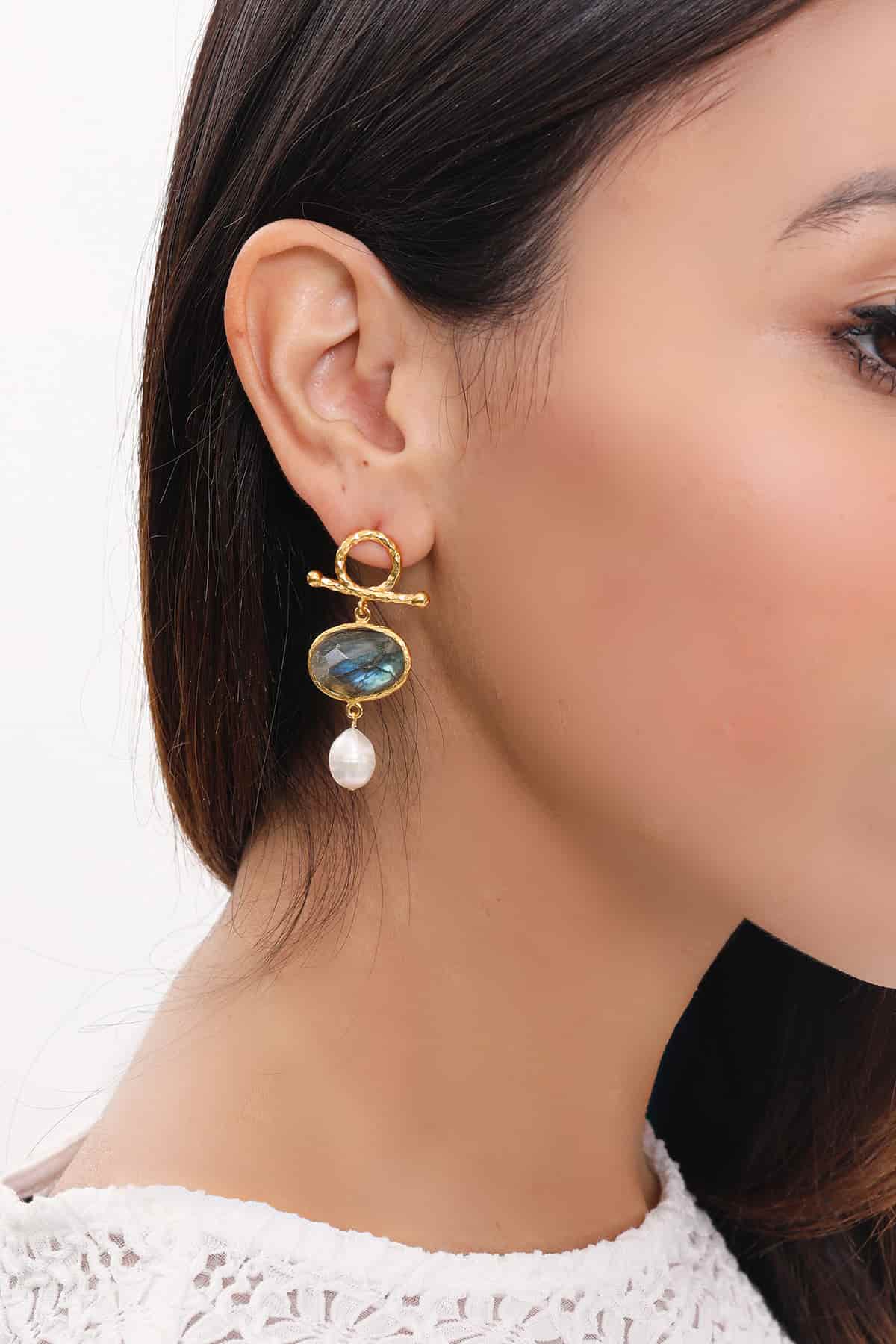 Pearl & Labradorite Boucles d'oreilles