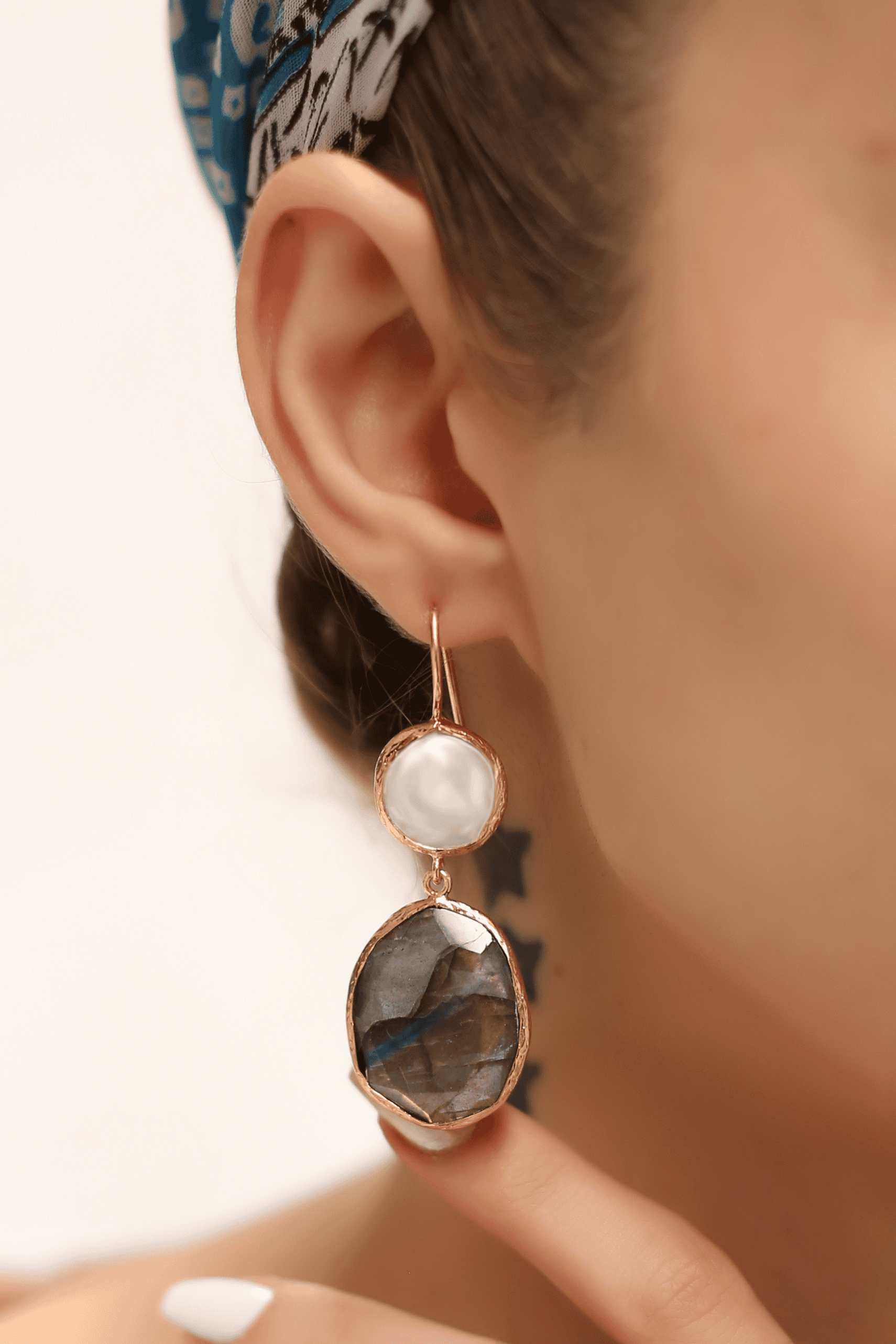 Pearl & Labradorite Boucles d'oreilles