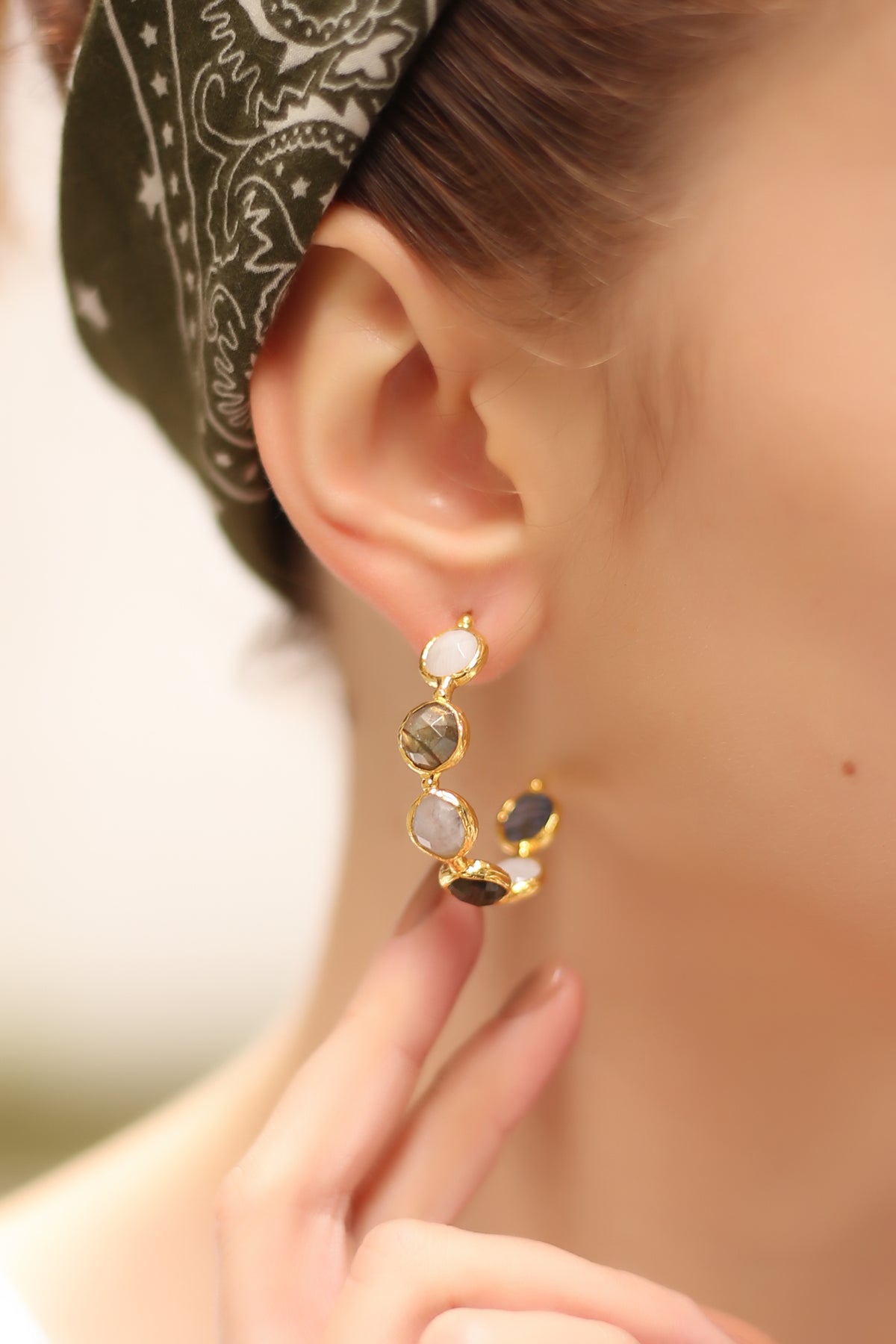 Labradorite & Moon stone  Boucles d'oreilles