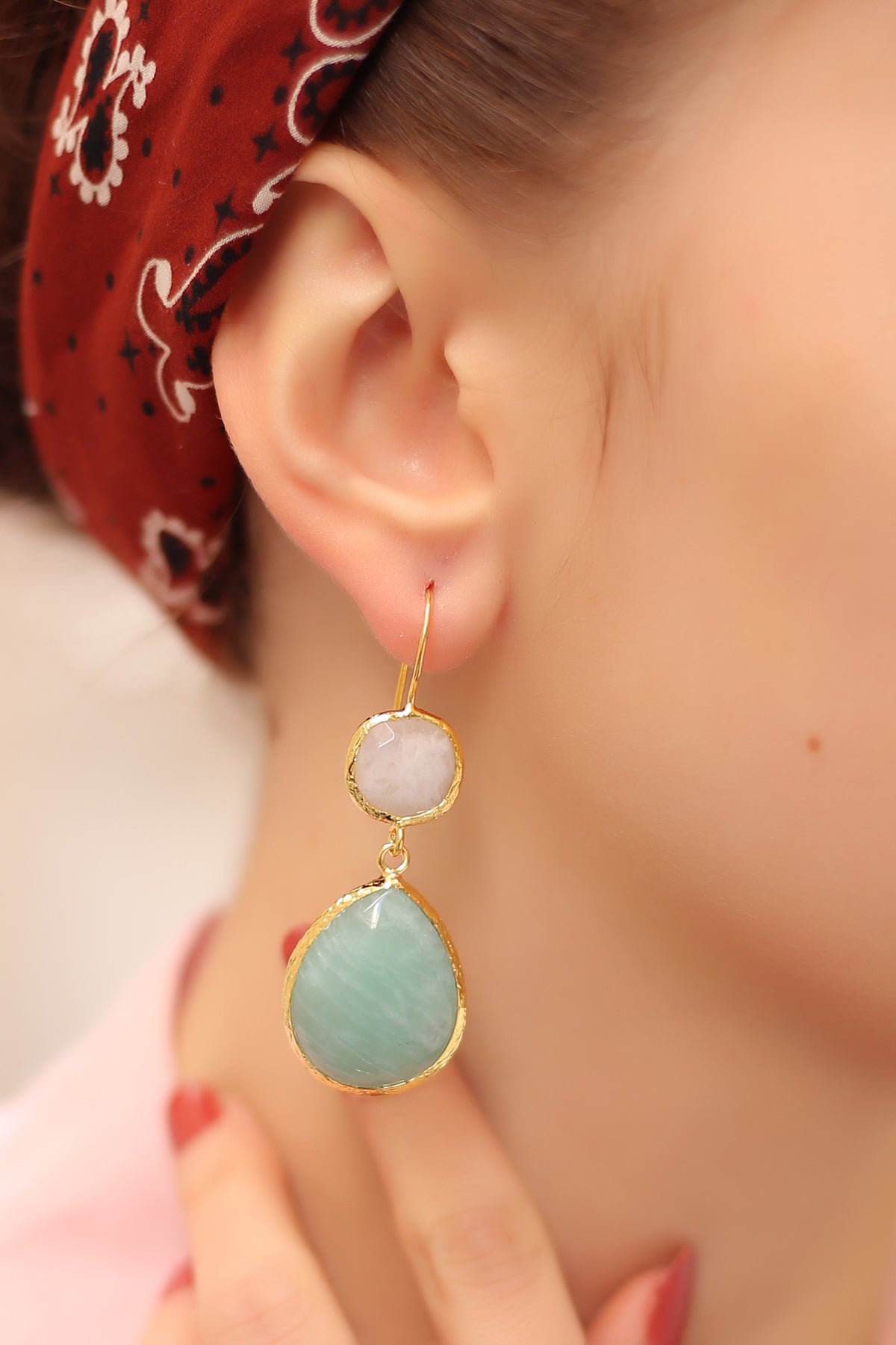 MoonStone & Amazonite Boucles d'oreilles