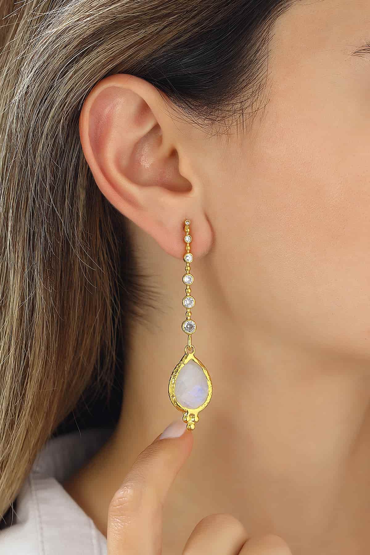 Moonstone & Zircon Boucles d'oreilles