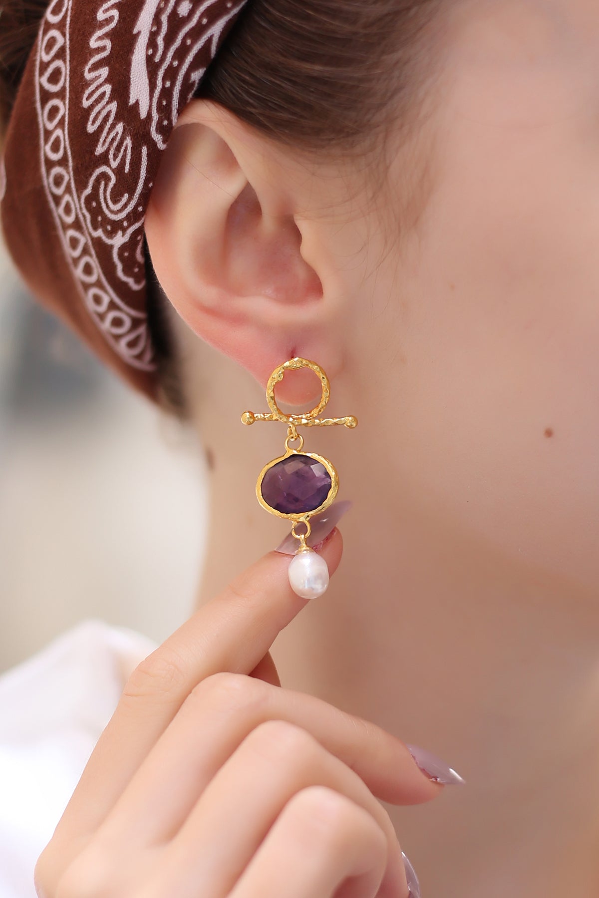 Amethyst & Pearl Boucles d'oreilles