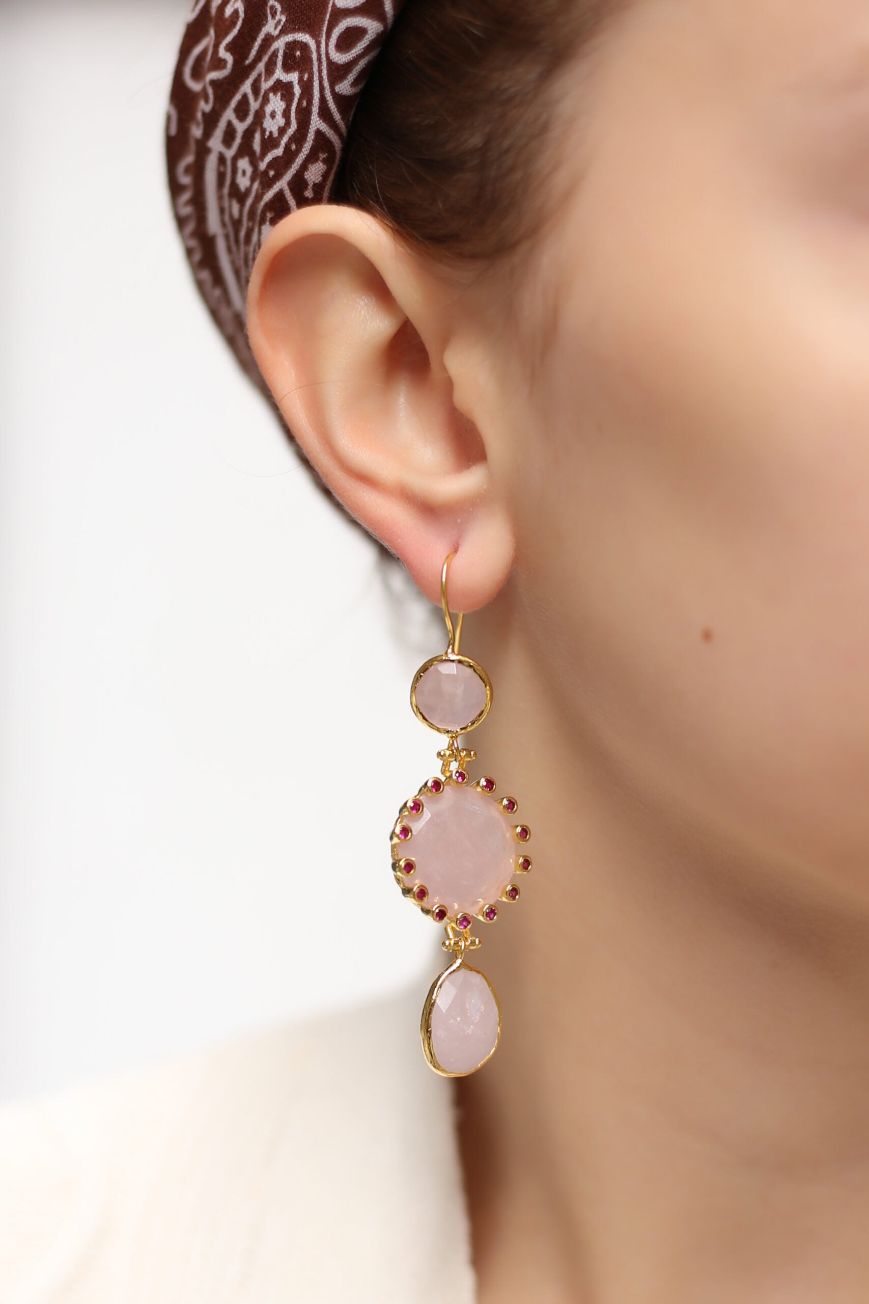 Pink Quartz & Zicron Boucles d'oreilles