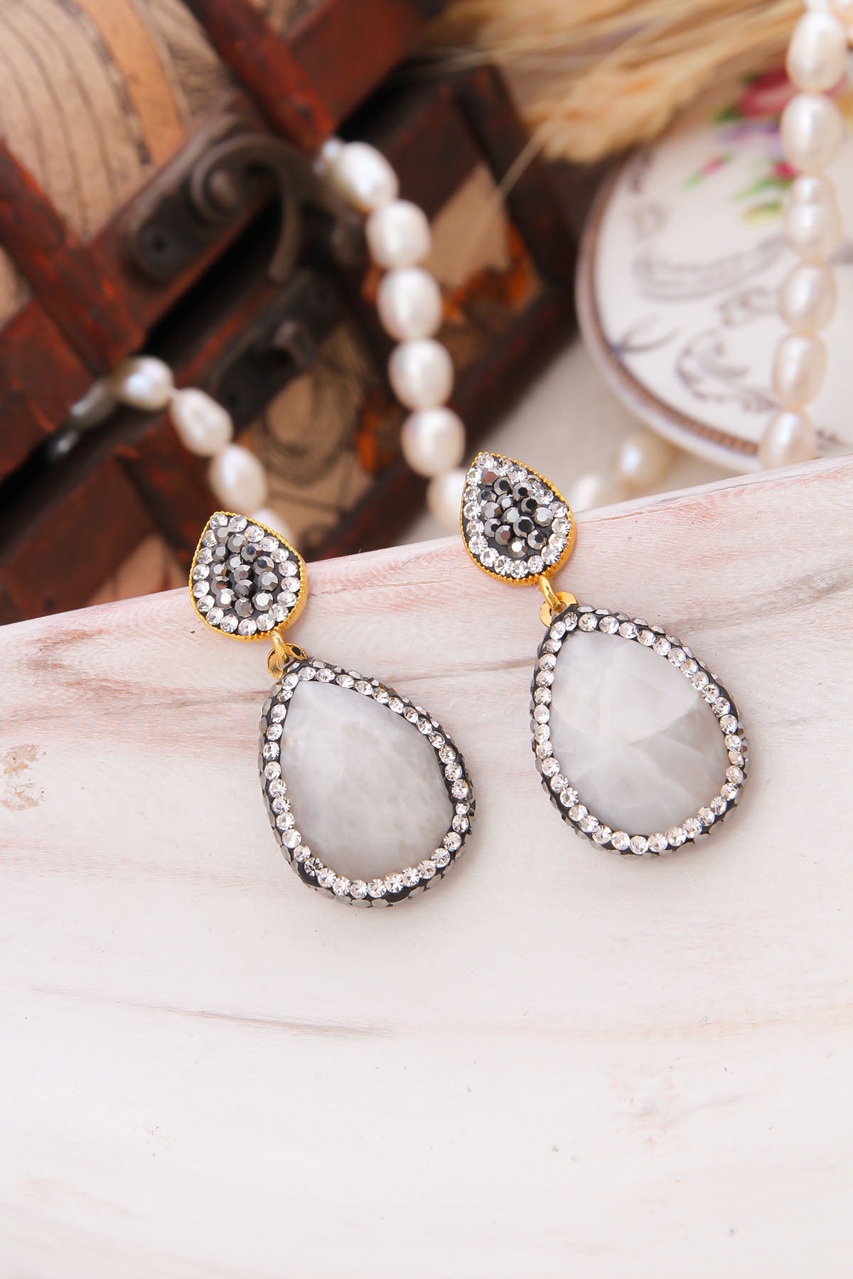 Moonstone & Hematite Boucles d'oreilles