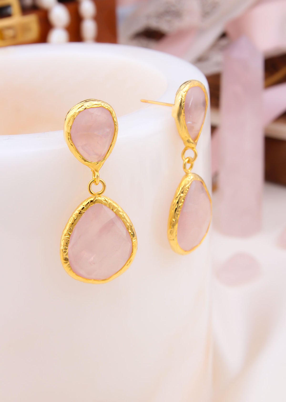 Pink Quartz Boucles d'oreilles