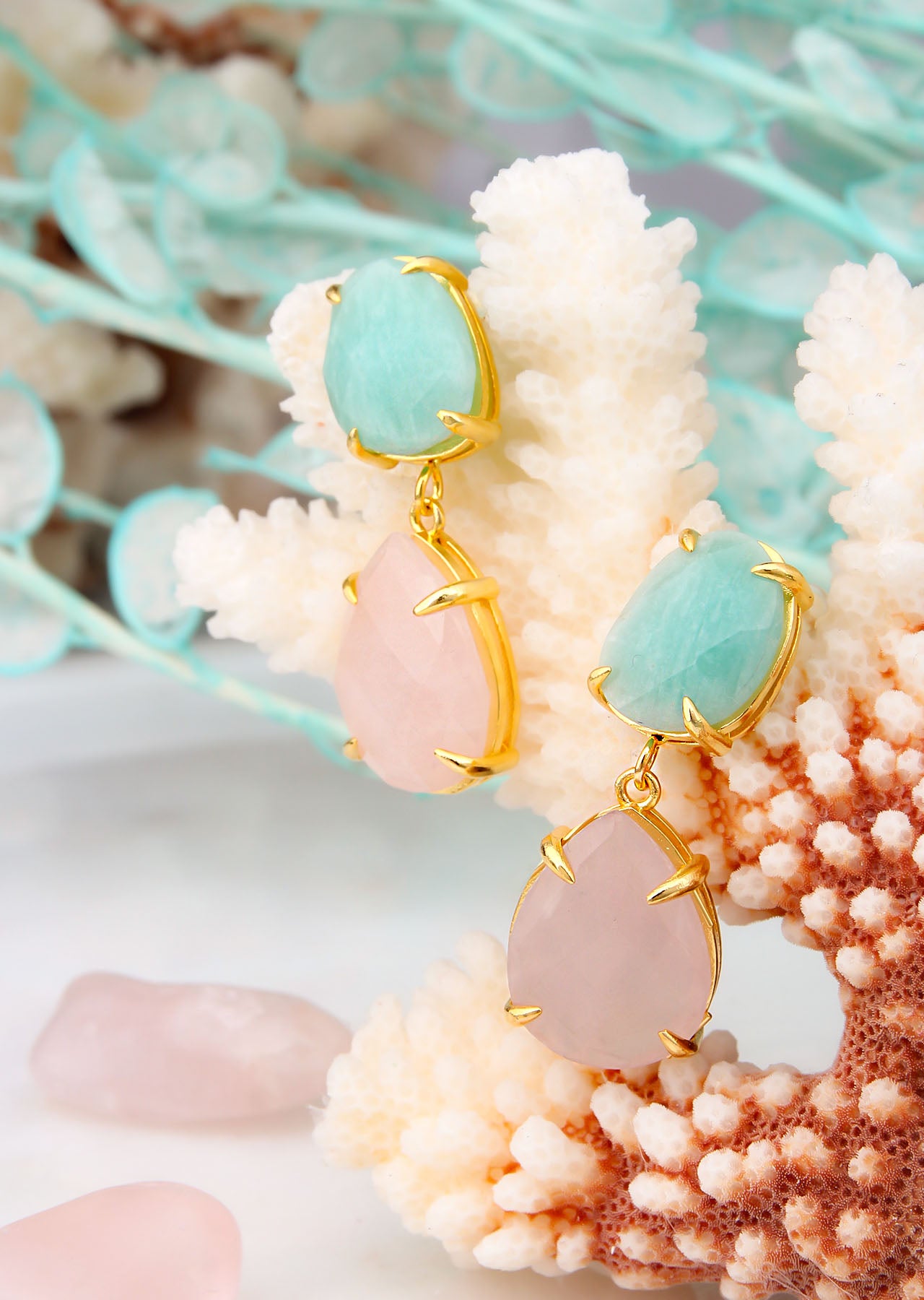 Aquamarine & Quartz Boucles d'oreilles