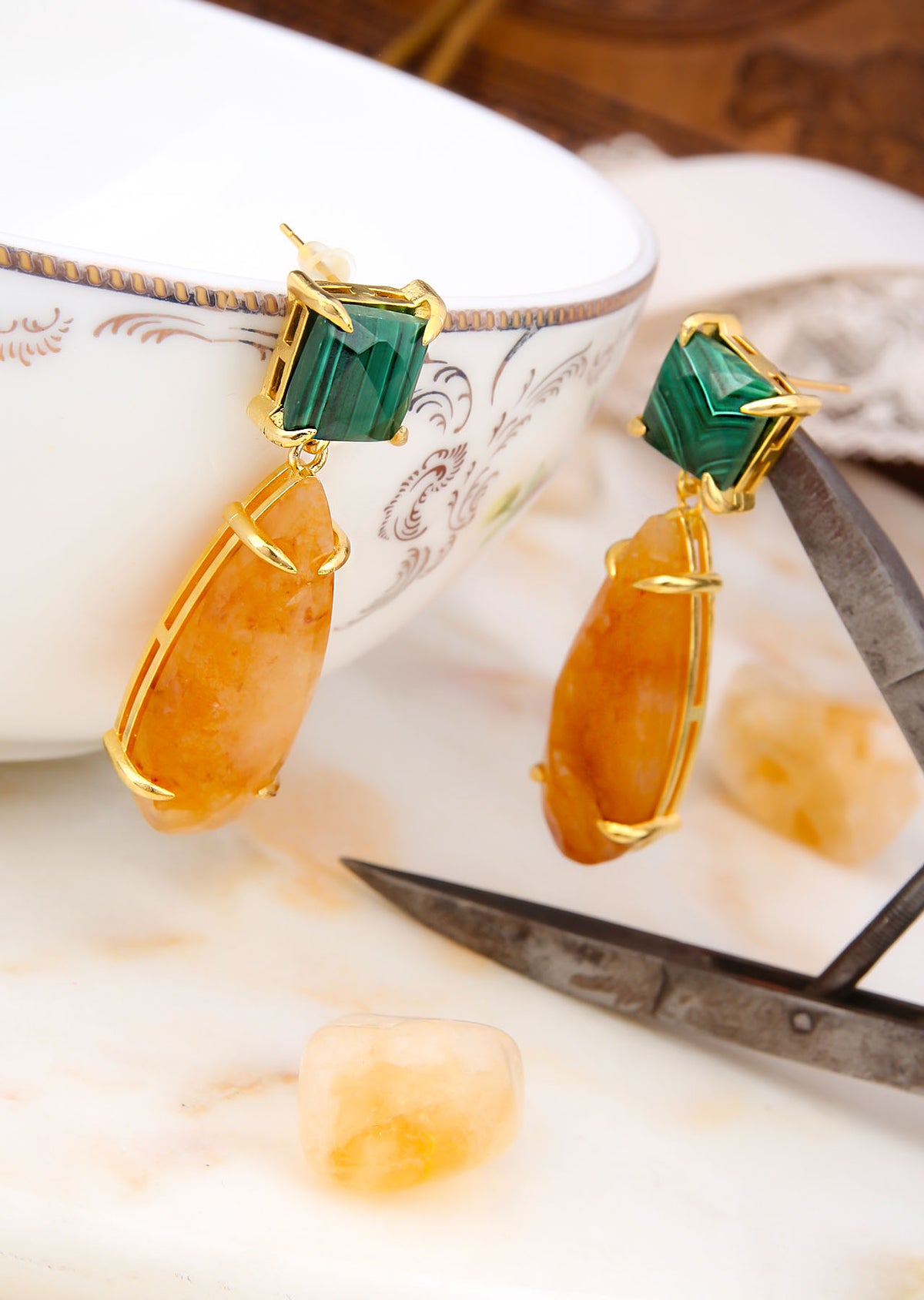Sunstone & Malachite Boucles d'oreilles