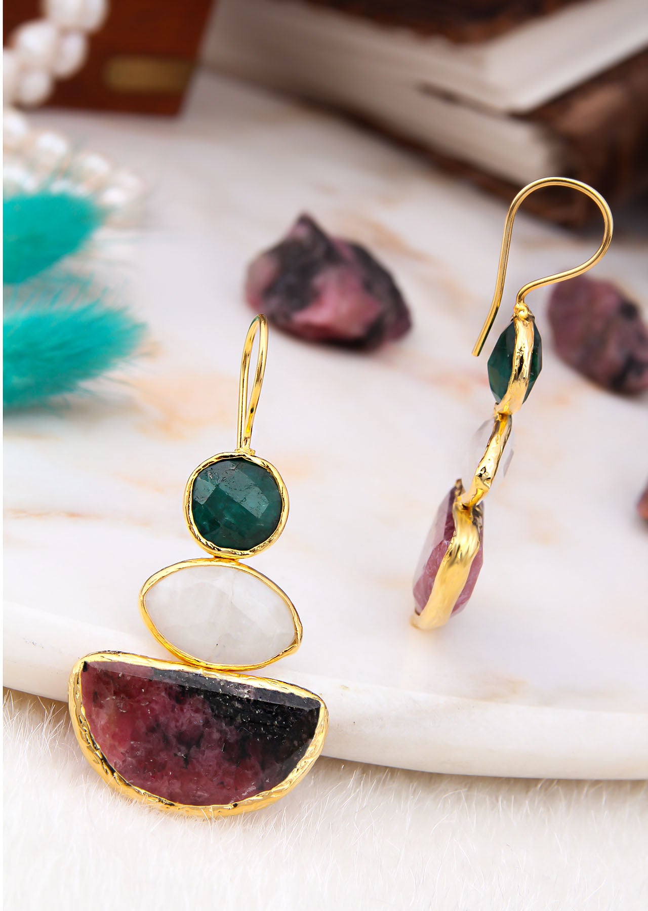 Moonstone & Agate Boucles d'oreilles