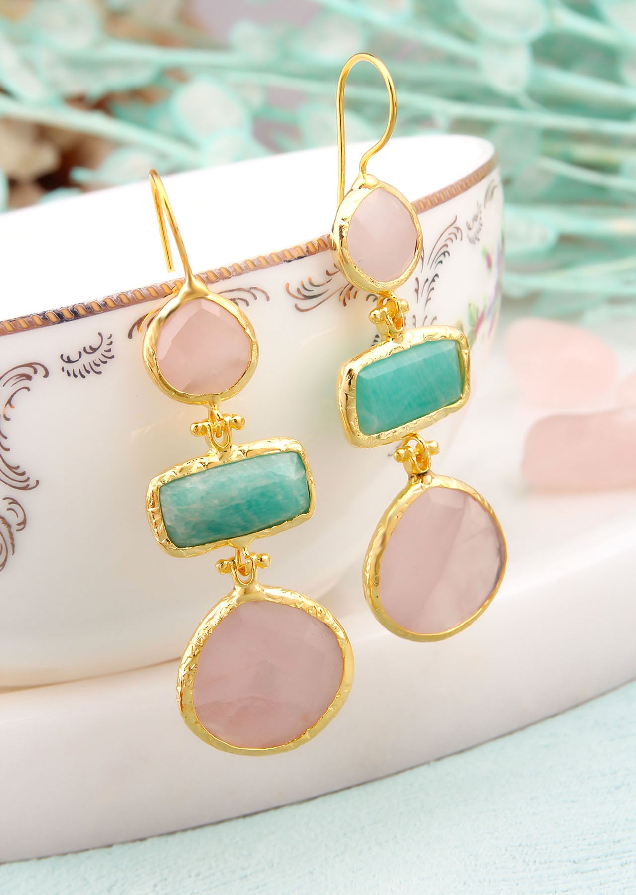 Pink Quartz & Aquamarine Boucles d'oreilles