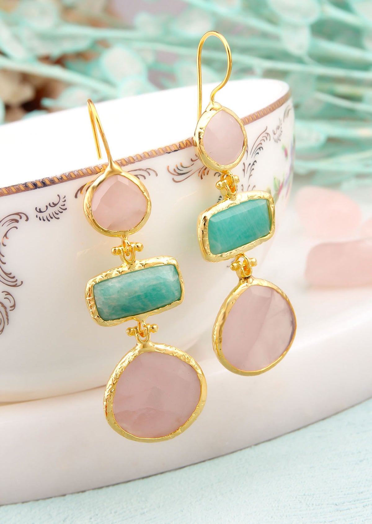 Pink Quartz & Aquamarine Boucles d'oreilles