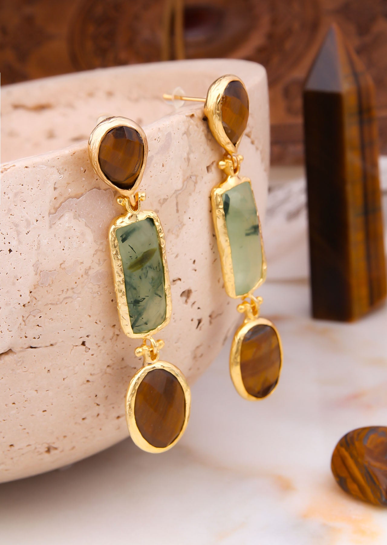 Prehnite & Tiger's Eye Boucles d'oreilles
