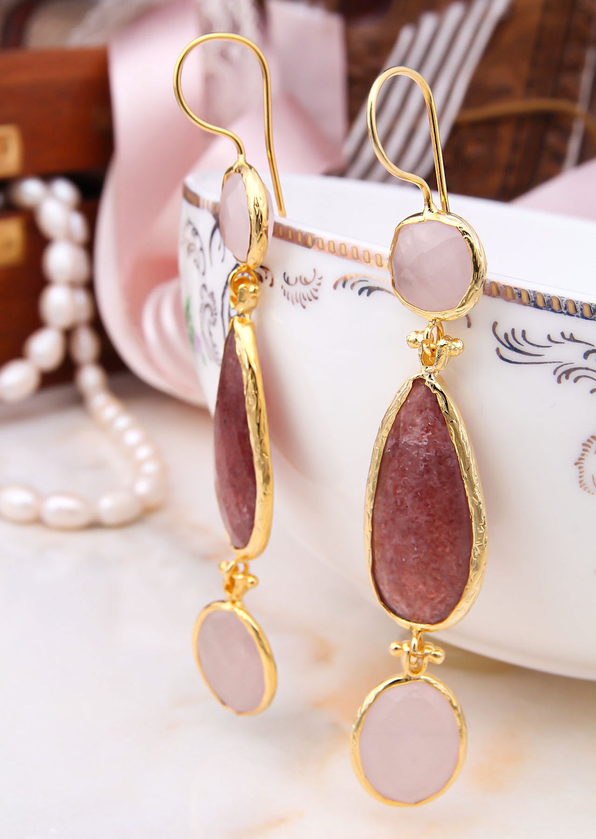 Strawberry Quartz & Pink Quartz Boucles d'oreilles