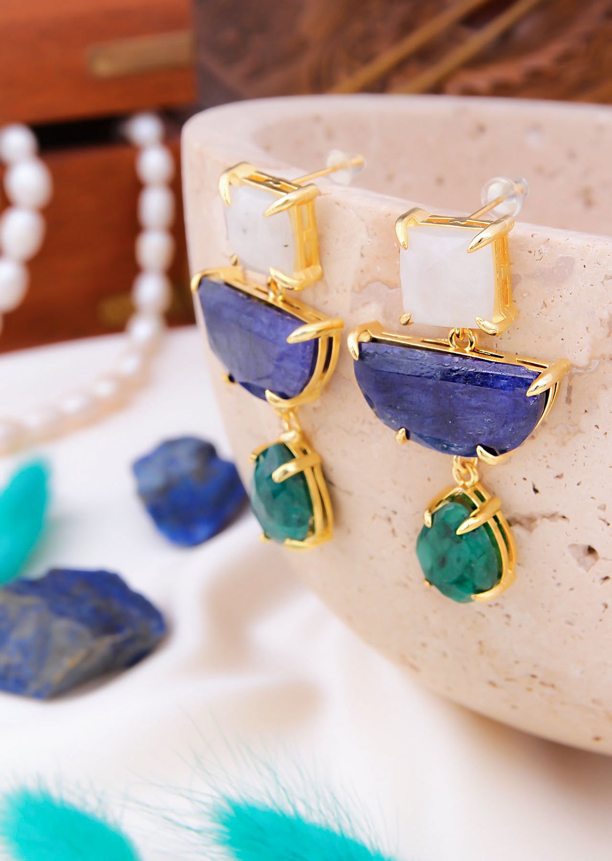 Moonstone & Agate Boucles d'oreilles