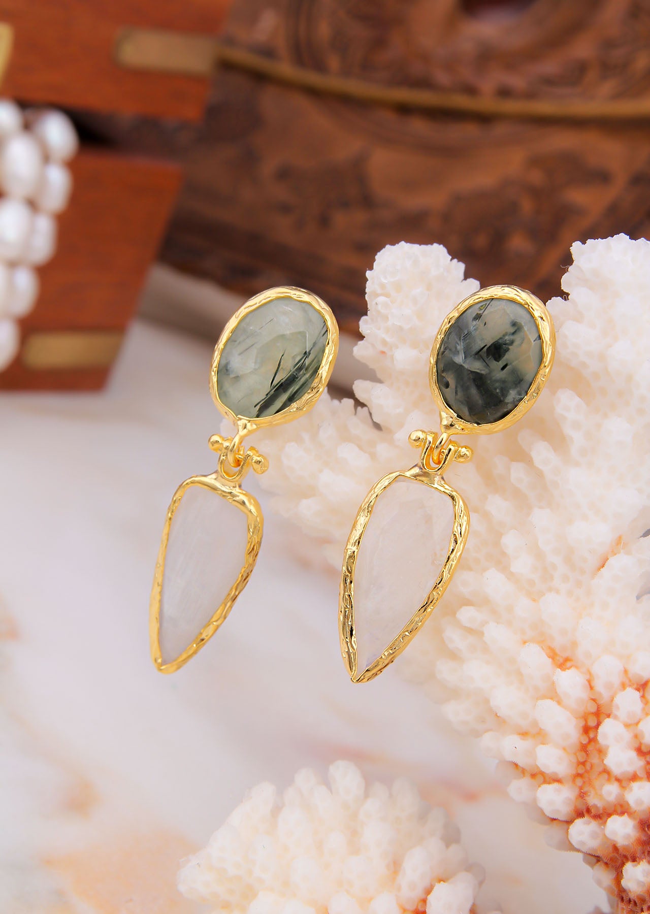 Prehnite & Moonstone Boucles d'oreilles
