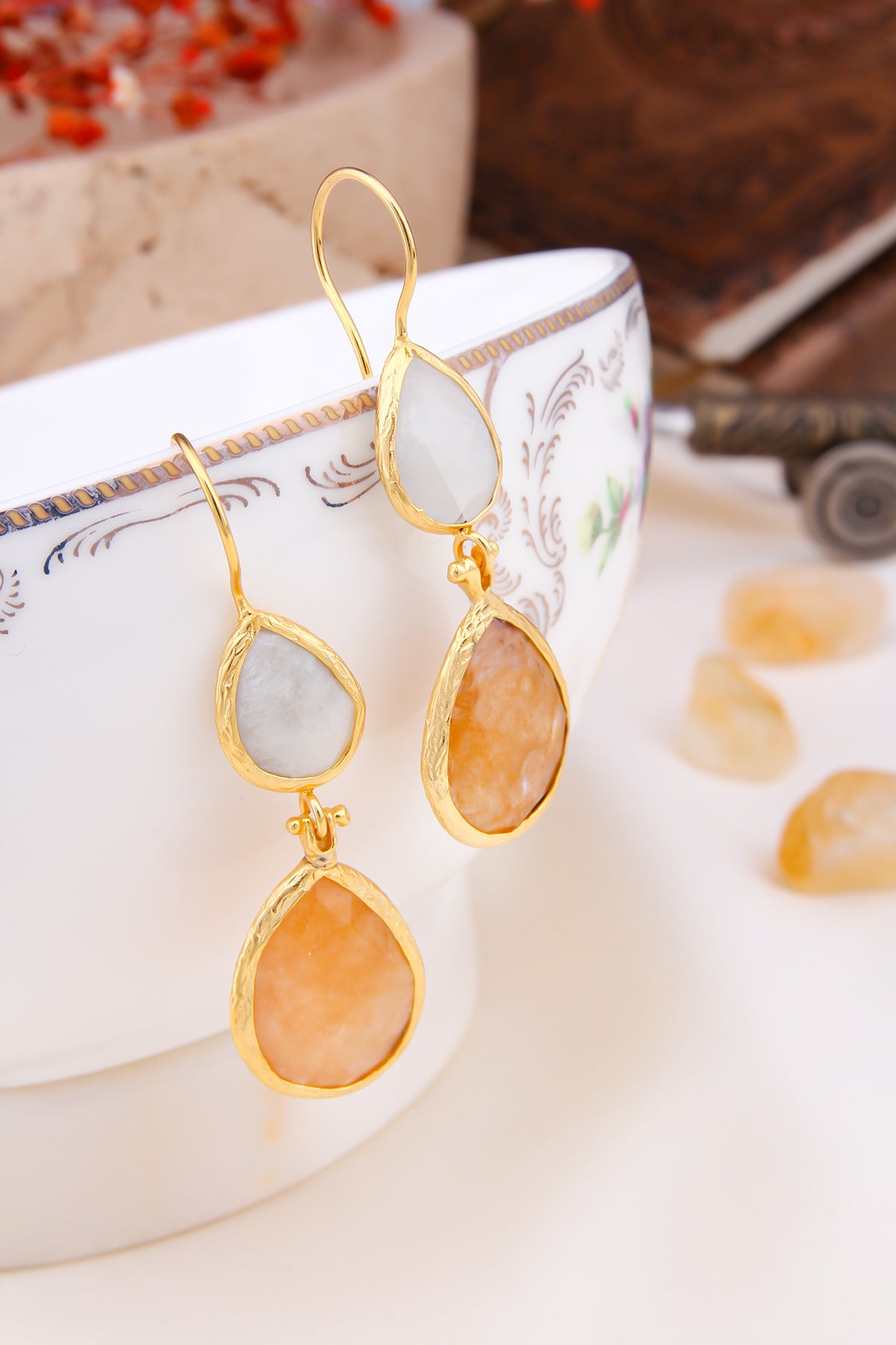 MoonStone & Citrine Boucles d'oreilles