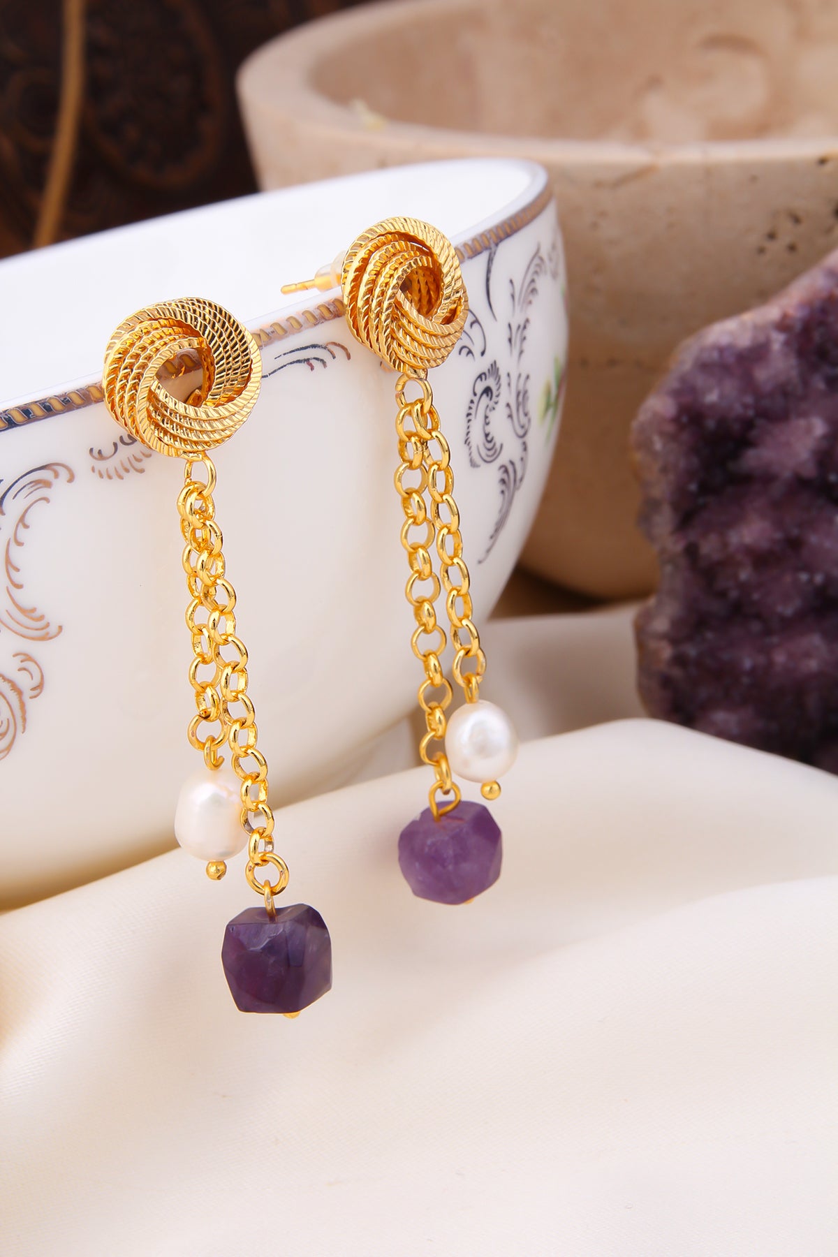 Pearl & Amethyst  Boucles d'oreilles