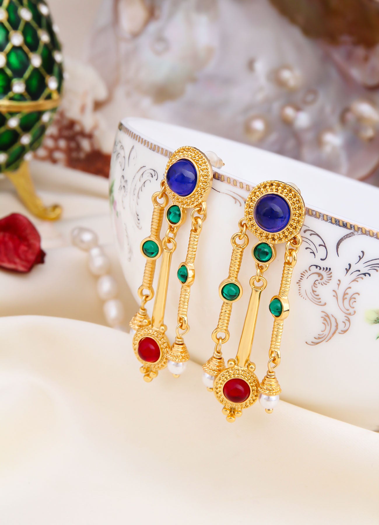 Lapis & Malahite & Pearl Boucles d'oreilles