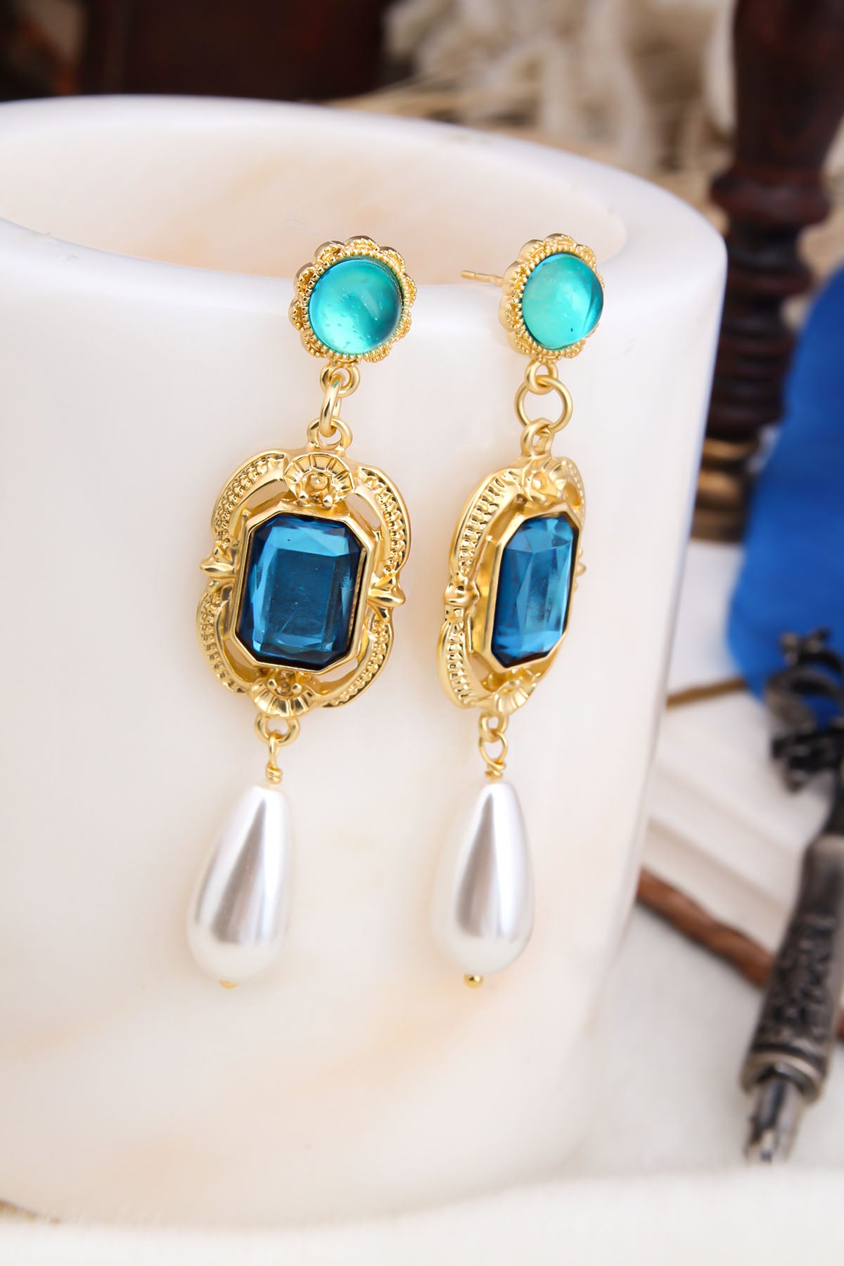 Crystal & Majorca Pearl Boucles D'Oreilles