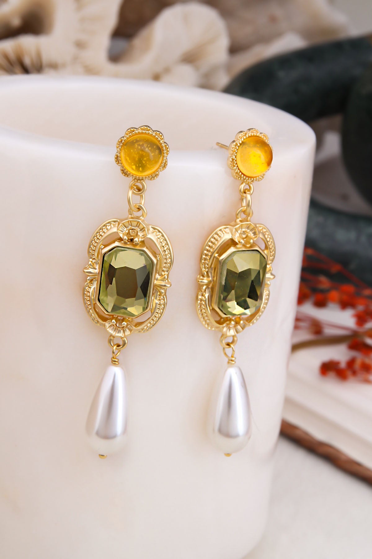 Crystal & Majorca Pearl Boucles D'Oreilles