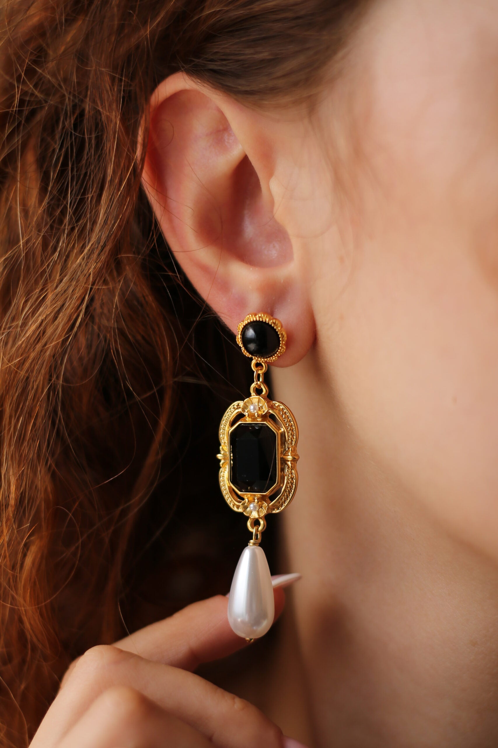 Pearl & Onix Boucles d'oreilles