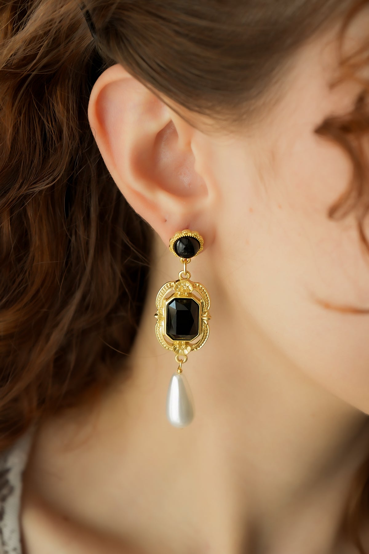 Pearl & Onix Boucles d'oreilles