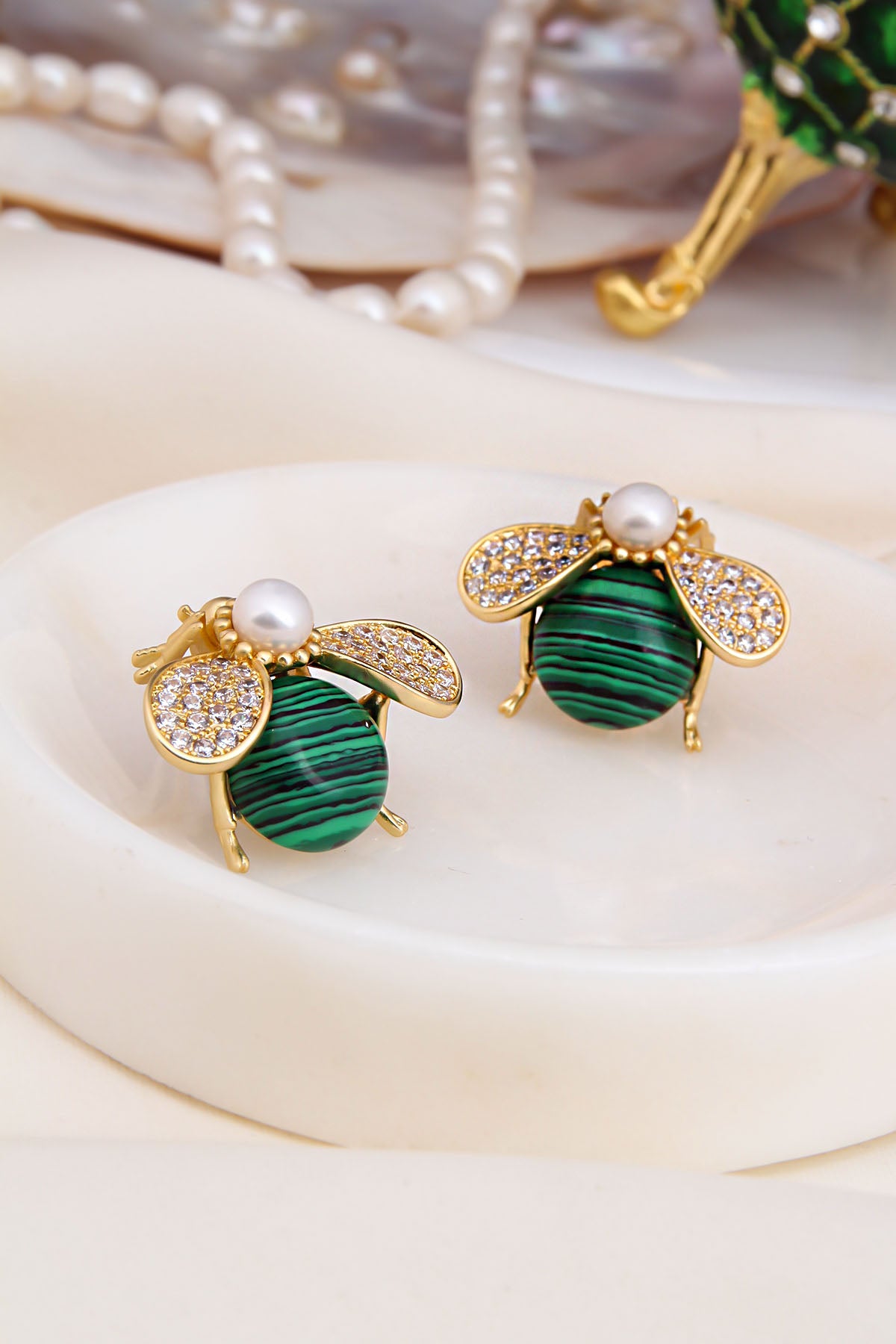 Malahite & Zircon Earring