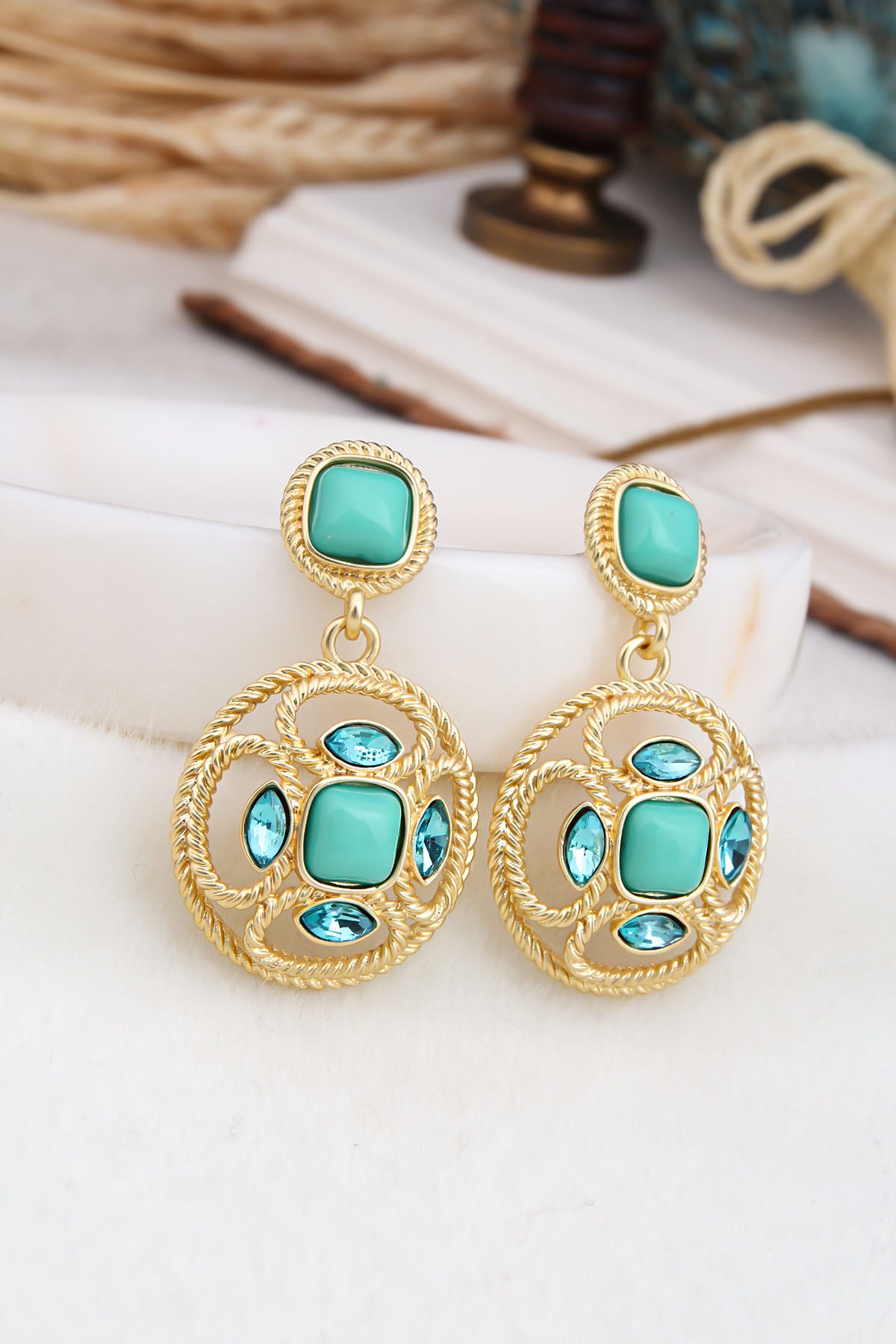 Amazonite & Zircon Boucles D'Oreilles