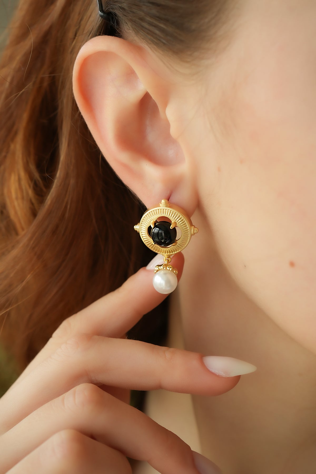 Pearl & Onix Boucles d'oreilles