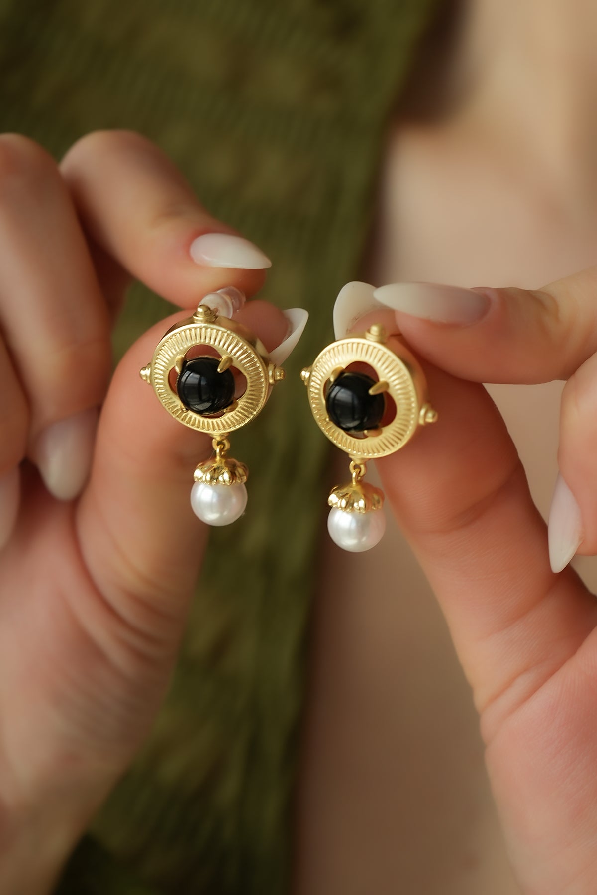 Pearl & Onix Boucles d'oreilles