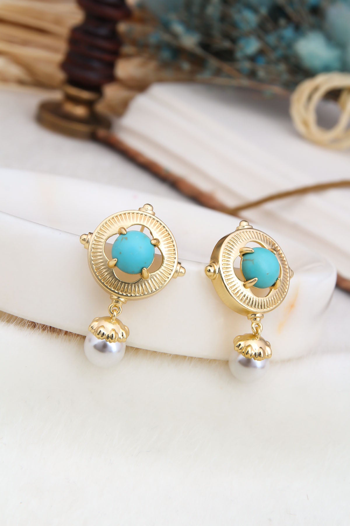 Turquoise & Pearl Boucles D'Oreilles
