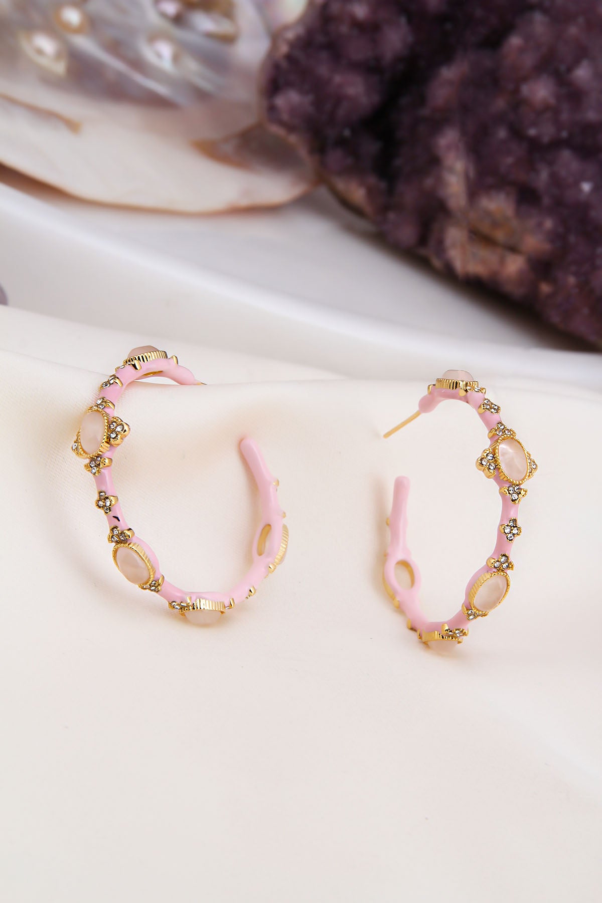 Pink Quartz & Zircon Earring