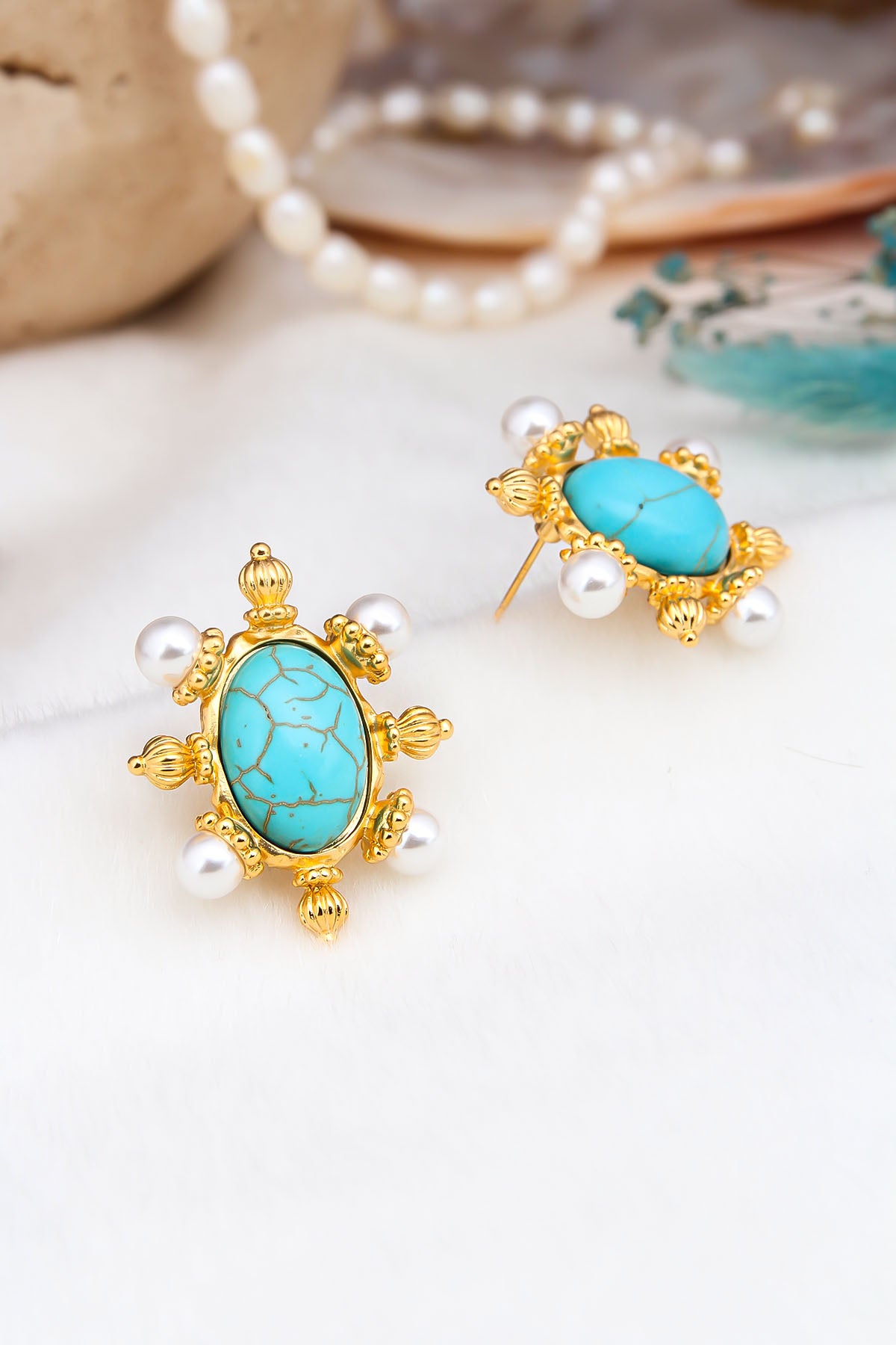 Pearl & Turquoise Boucles d'oreilles