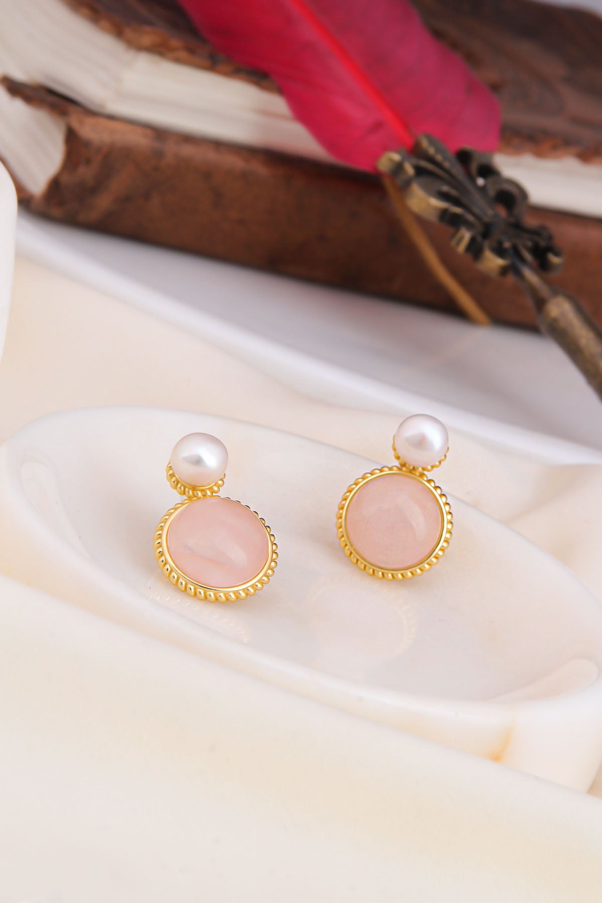 Pink Quartz & Pearl Boucles D'oreilles