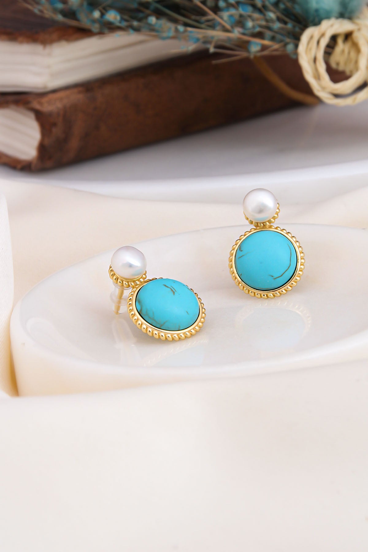 Turquoise & Pearl Boucles D'Oreilles