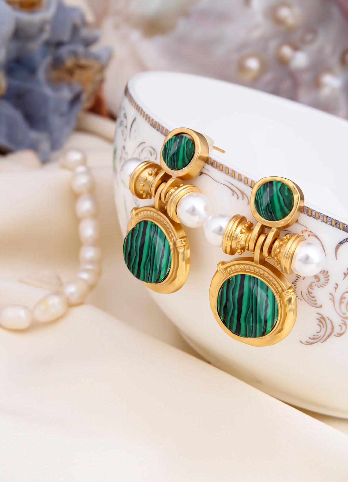 Malahite & Pearl Boucles D'Oreilles