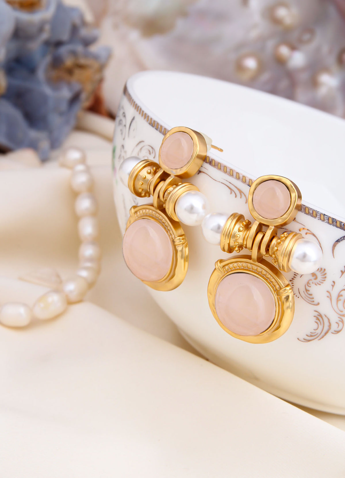 Pink Quartz & Pearl Earring