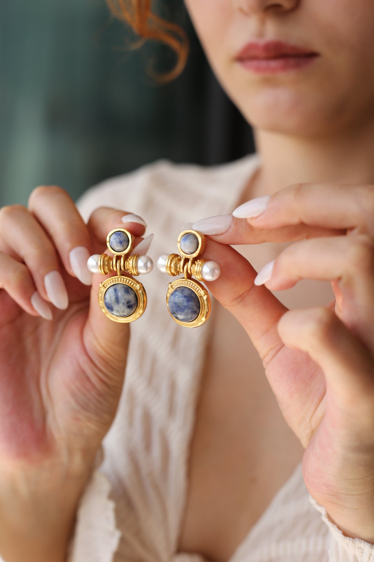 Pearl & Saphire Boucles d'oreilles