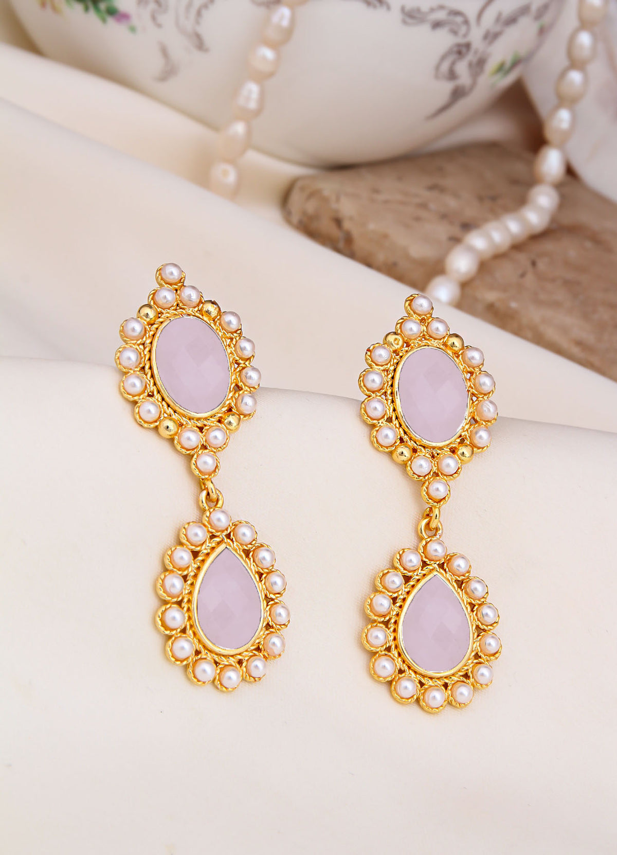 Pink Quartz &amp; Pearl Earrings