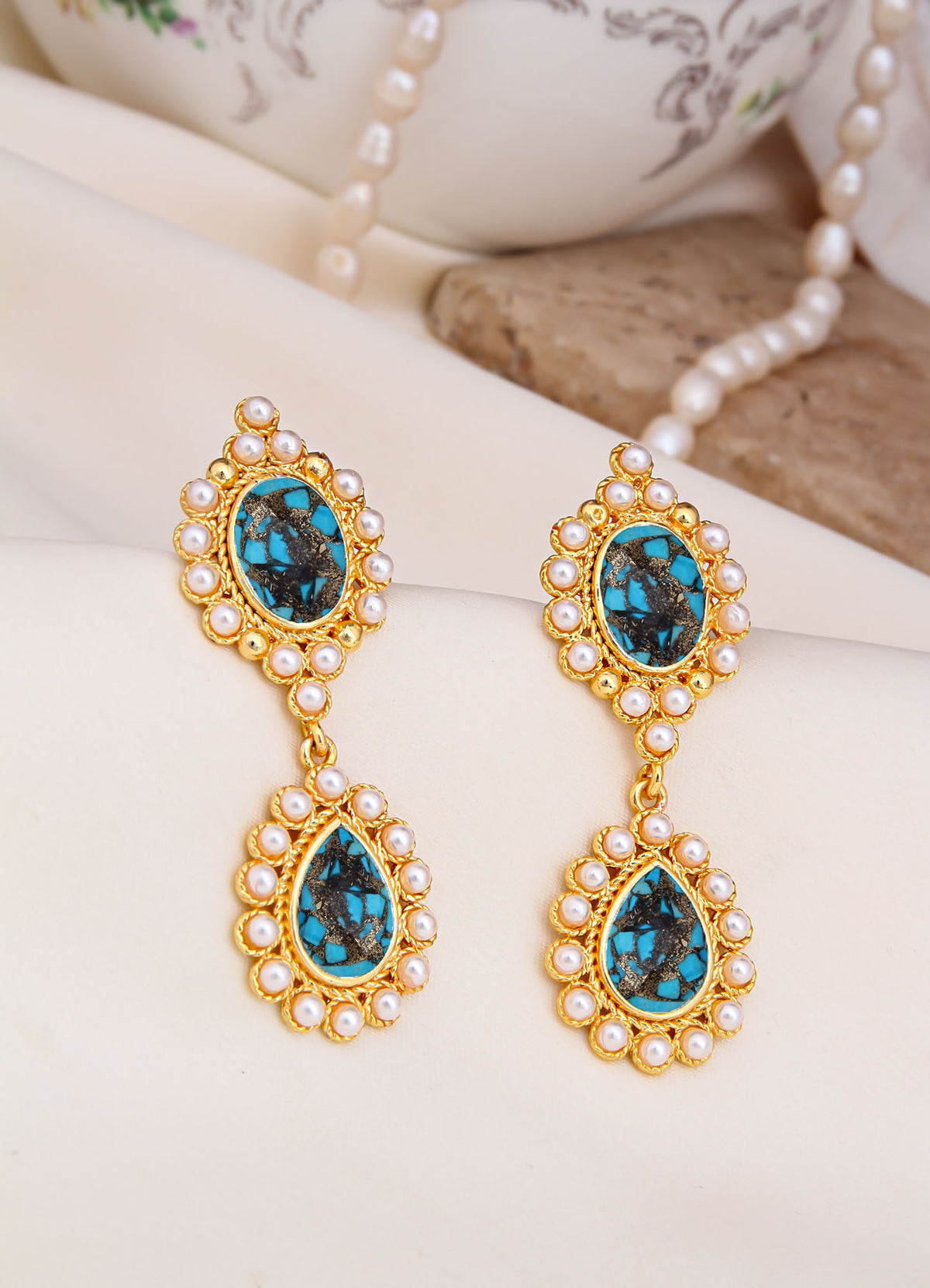 Turquoise & Pearl Boucle d'oreilles