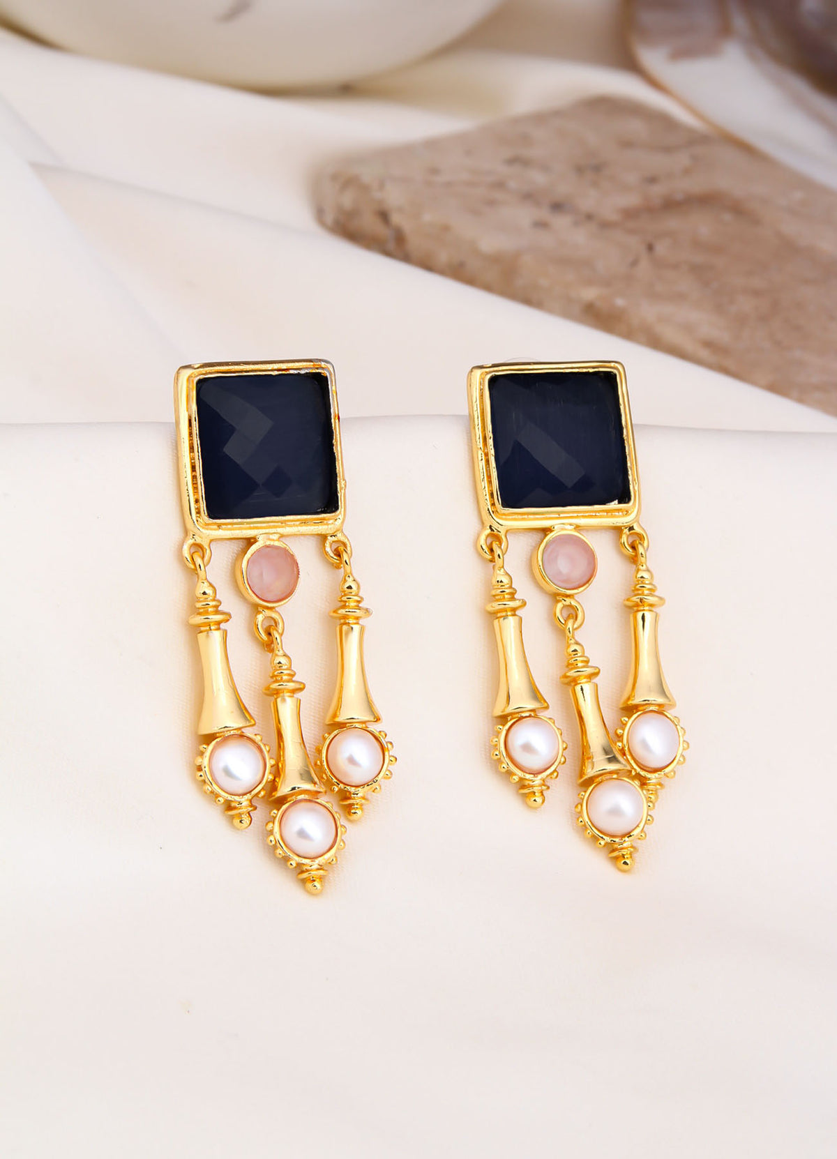 Crystal & Pearl & Pink Quartz  Boucle d'oreilles