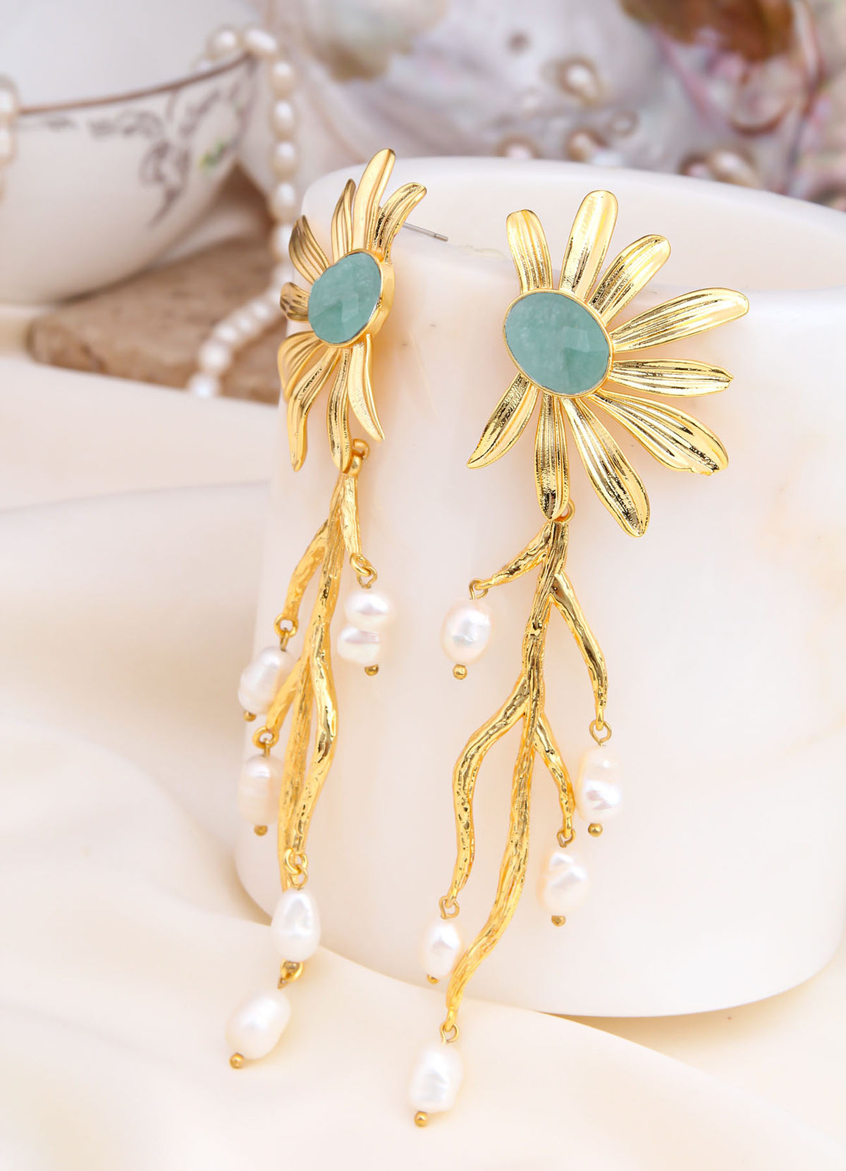 Amazonite & Pearl Earring