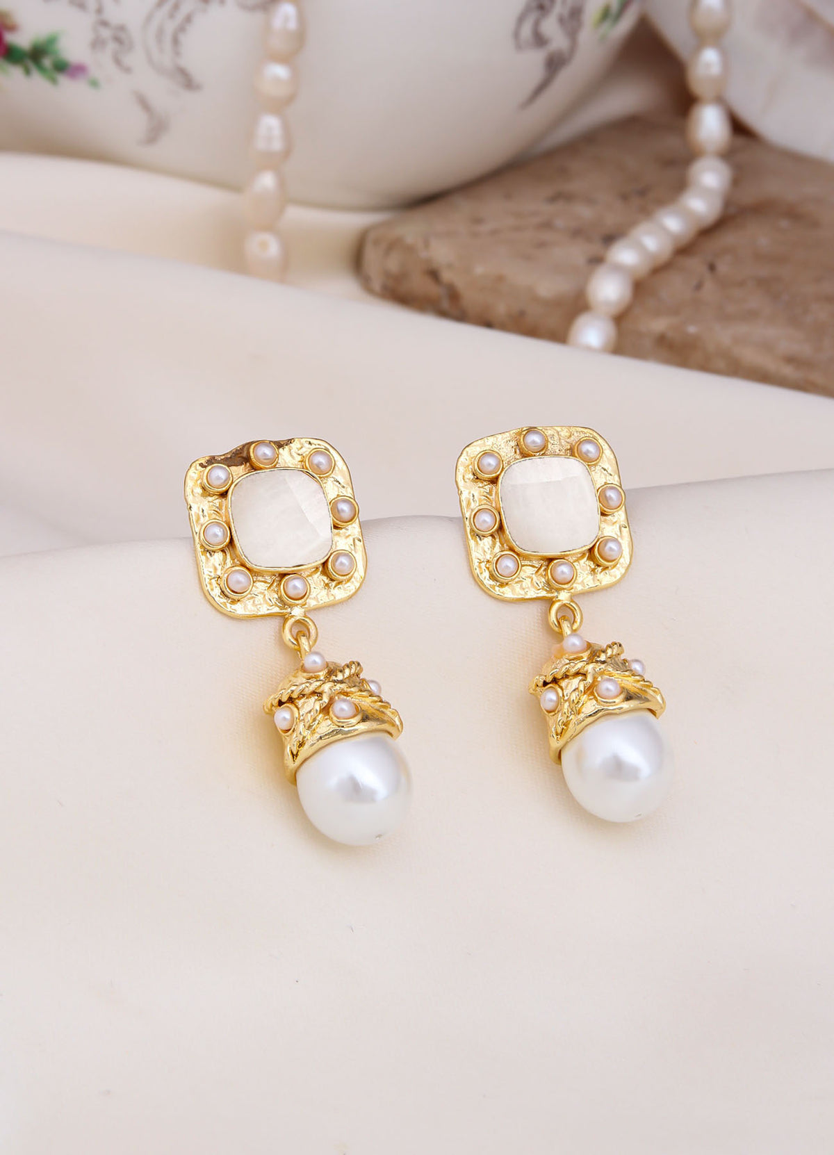 Moonstone & Pearl  Boucle d'oreilles
