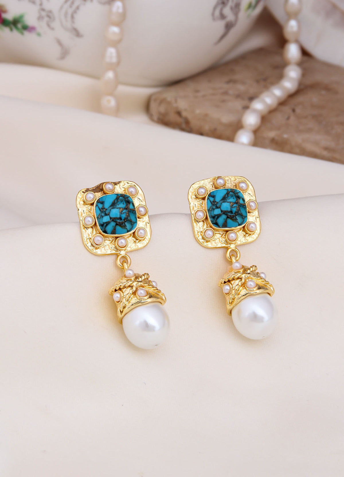 Turquoise & Pearl  Boucle d'oreilles