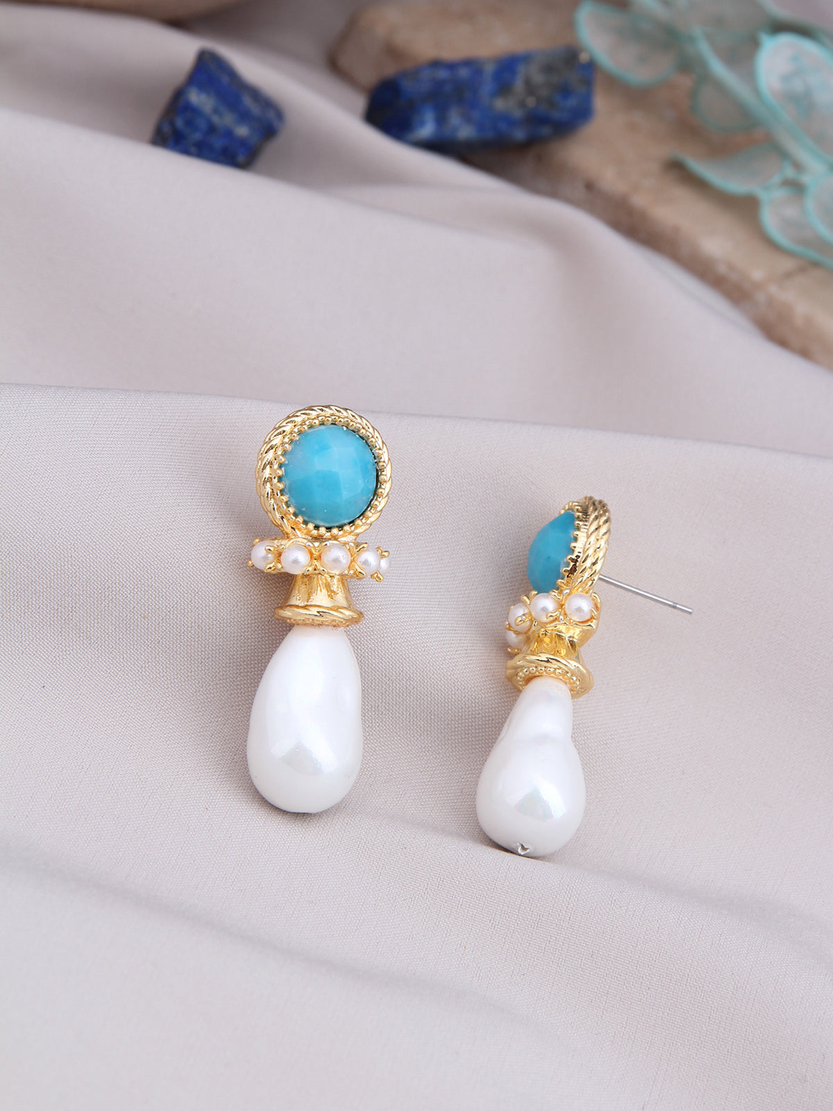 Blue Opal &amp; Pearl Earring