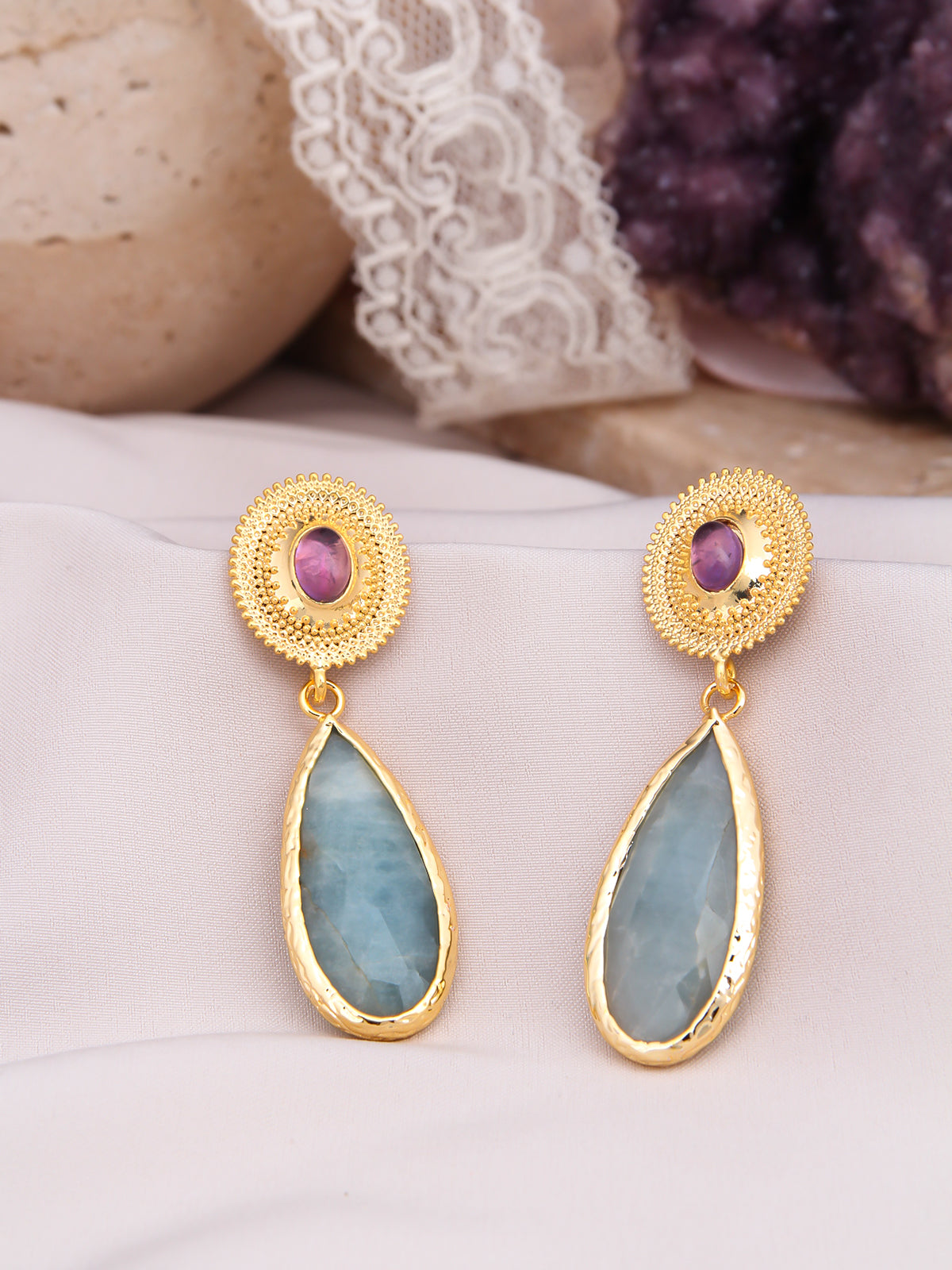 Amethyst & Aquamarine  Boucle d'orilles
