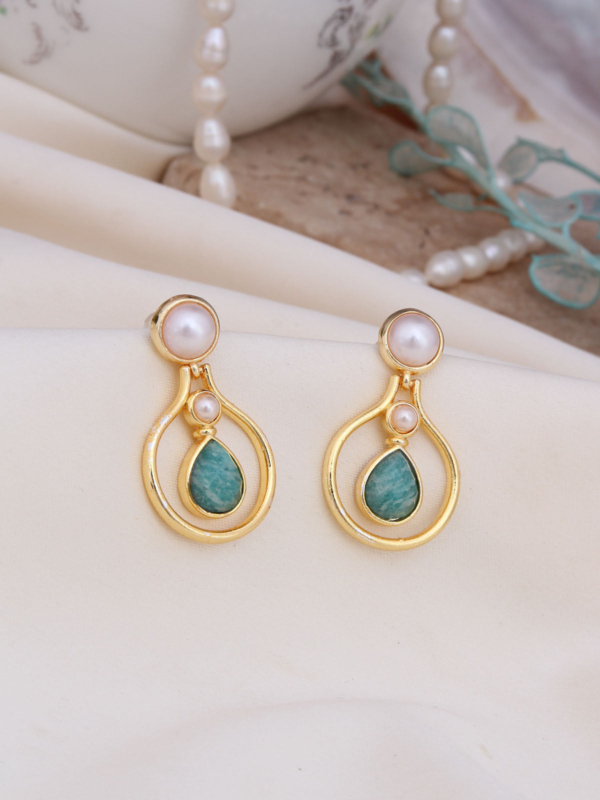 Pearl & Amazonite Boucle d'orilles