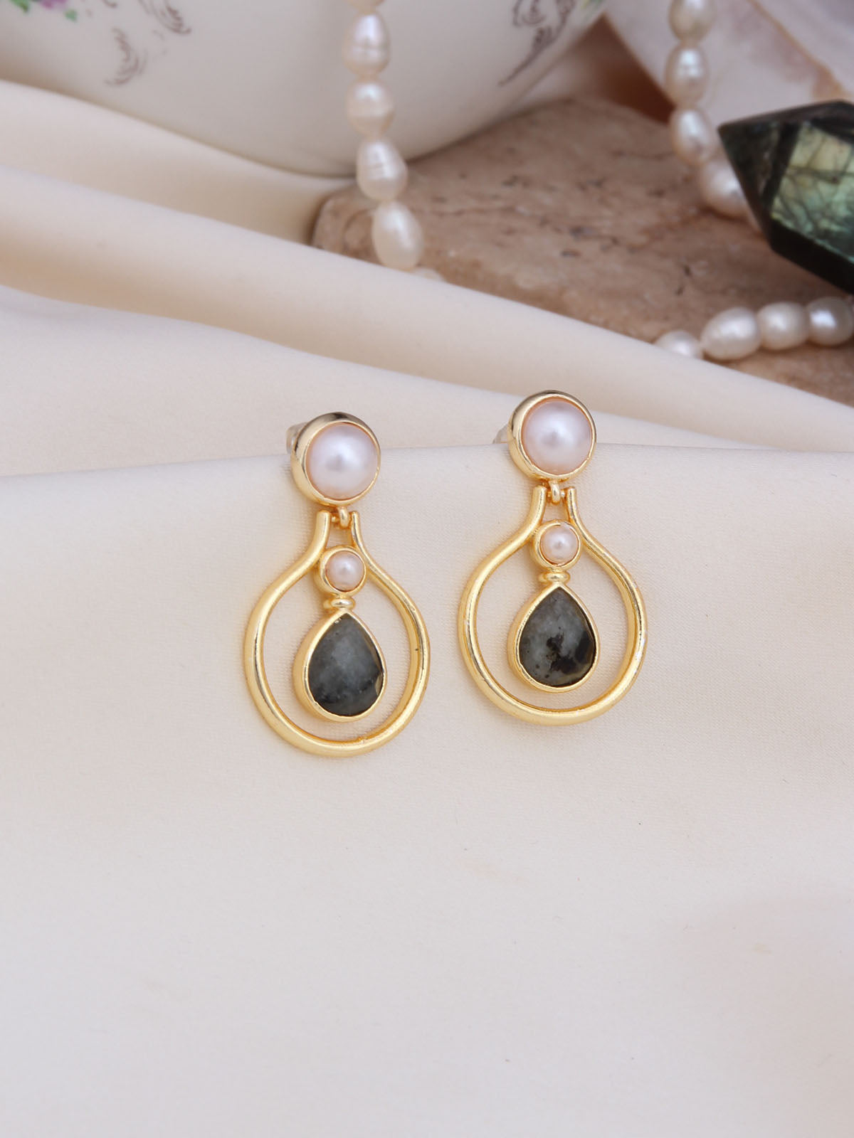 Pearl & Black Routile Boucle d'orilles
